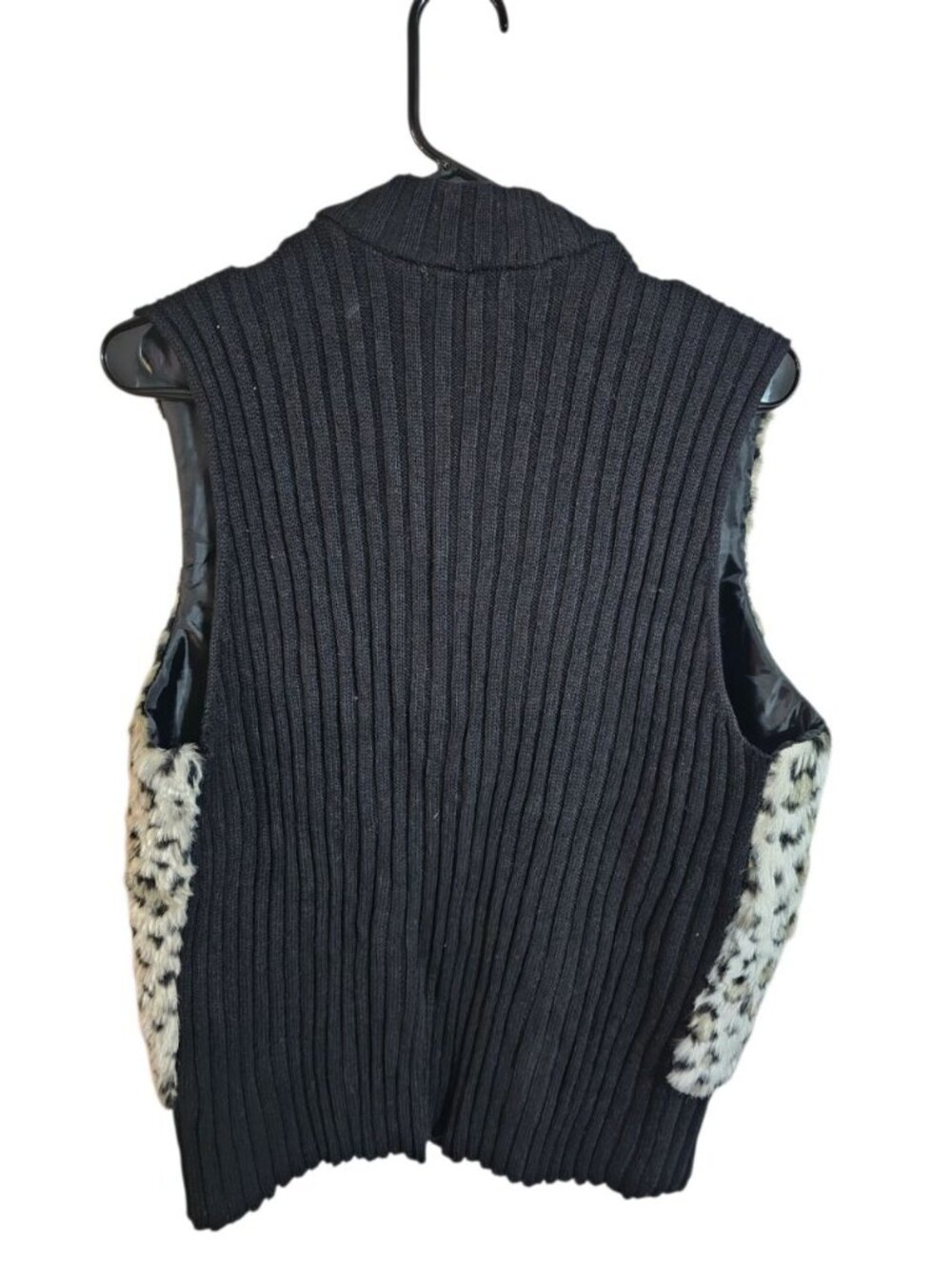 Kim Rogers Women Large Vest Black Grey Leopard Faux Fur Statement Y2K Archival - Picture 3 of 6